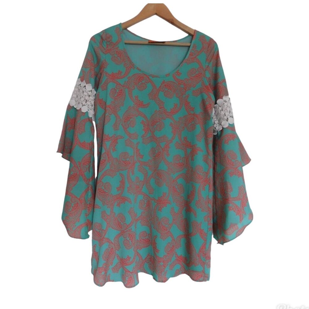Voom by Joy Han blouse top tunic bell sleeve boho crochet Size Small